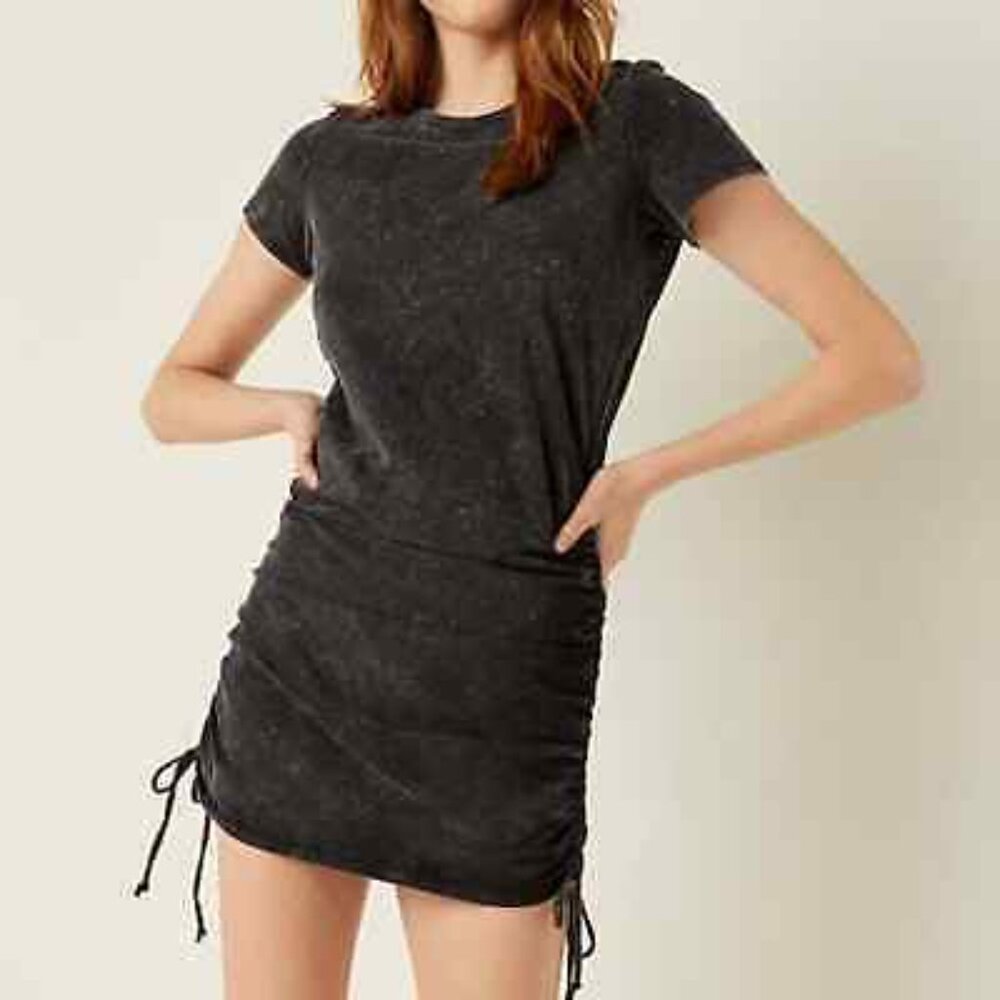 Ruched t-shirt dress, black, XS - Picture 2 of 6